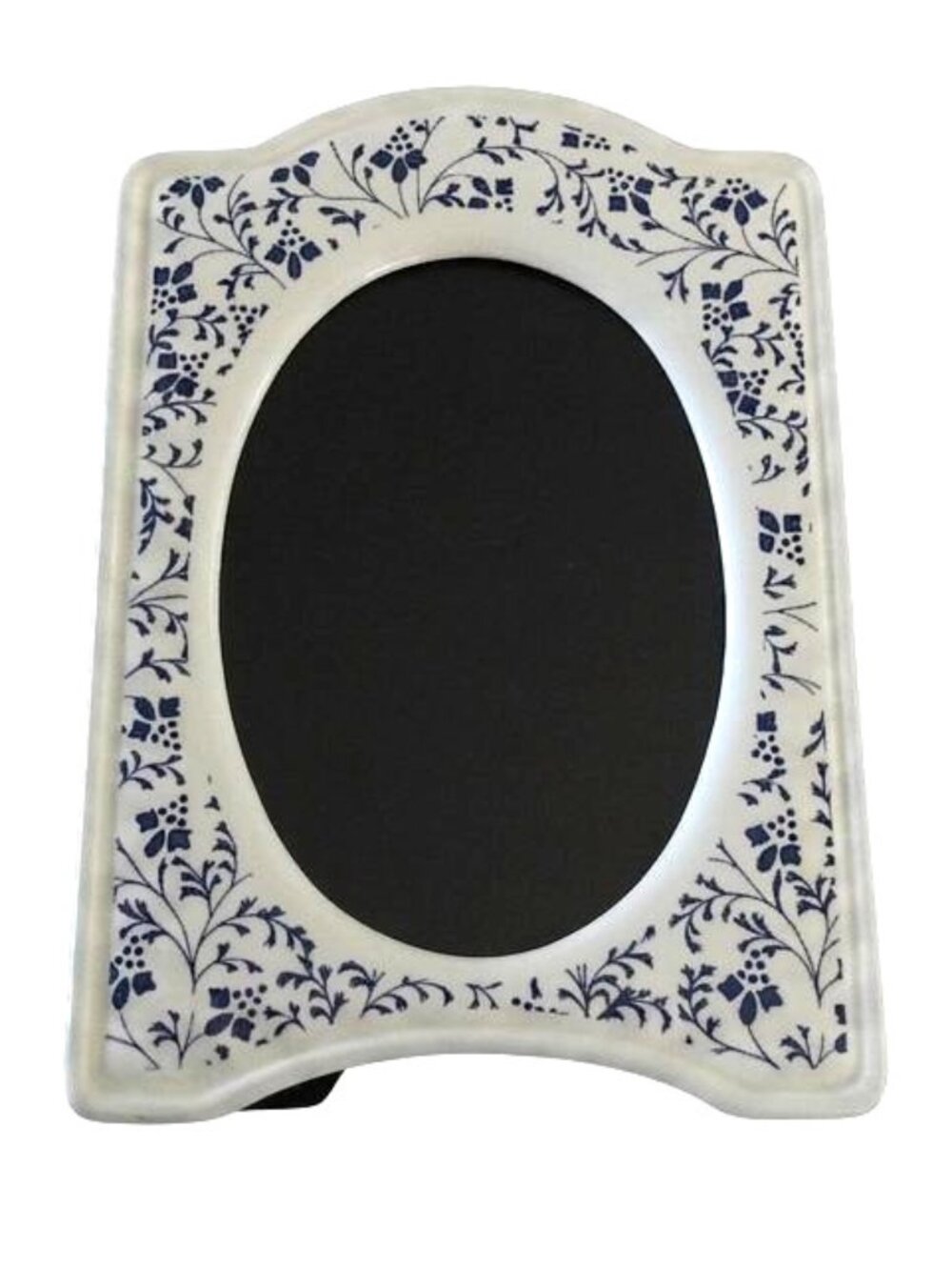VTG 80s Chinoiserie White Ceramic Blue Floral Oval 5x7 Photo Frame